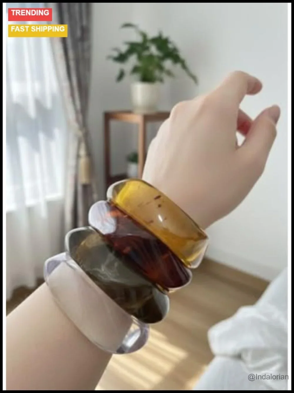 Chunky Acrylic Resin Bangle Set Wide Irregular Bracelets